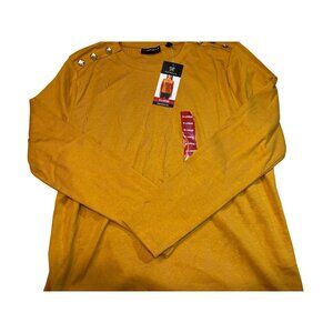 Rafaella Women's Mustard Long-Sleeve Top With Gold Button Shoulder Detail